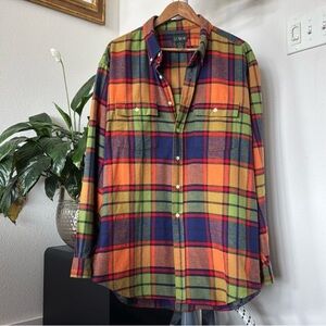 Vintage J Crew Men’s Plaid Buffalo Flannel Button Up Shirt Size XL Cotton